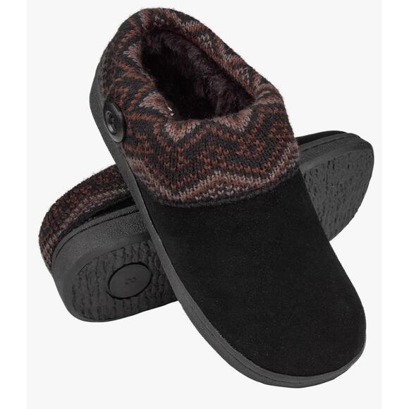 Clarks Women's Knit Suede Scuff Slipper Black Aztec Multi Faux Fur Insole Size 8 - Picture 1 of 5
